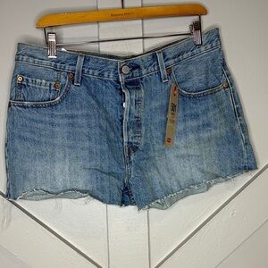 Levi's 501 Mid Rise Light Blue Denim Cutoff 2” Shorts Womens 32W Button Fly NEW